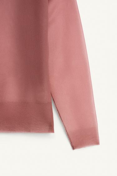 LIMITED EDITION SEMI-SHEER KNIT JUMPER WITH CONTRAST TRIM - Mid-pink by Zara - Image 7