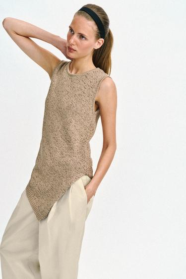 ASYMMETRIC KNIT TOP - SAND/BROWN by Zara