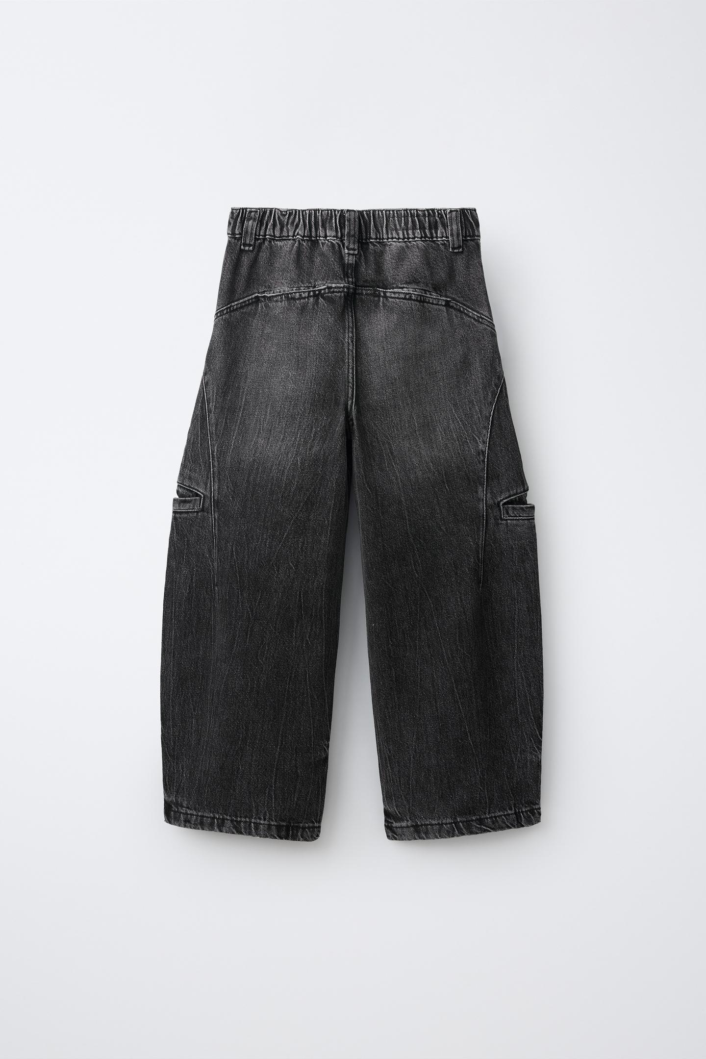 Детские брюки Zara Barrel Cargo Pants with Label, цвет: Чёрный — фото 2