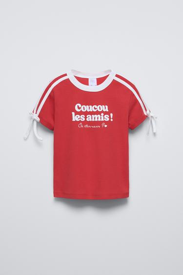 Zara CONTRASTING STRIPE T-SHIRT - Red