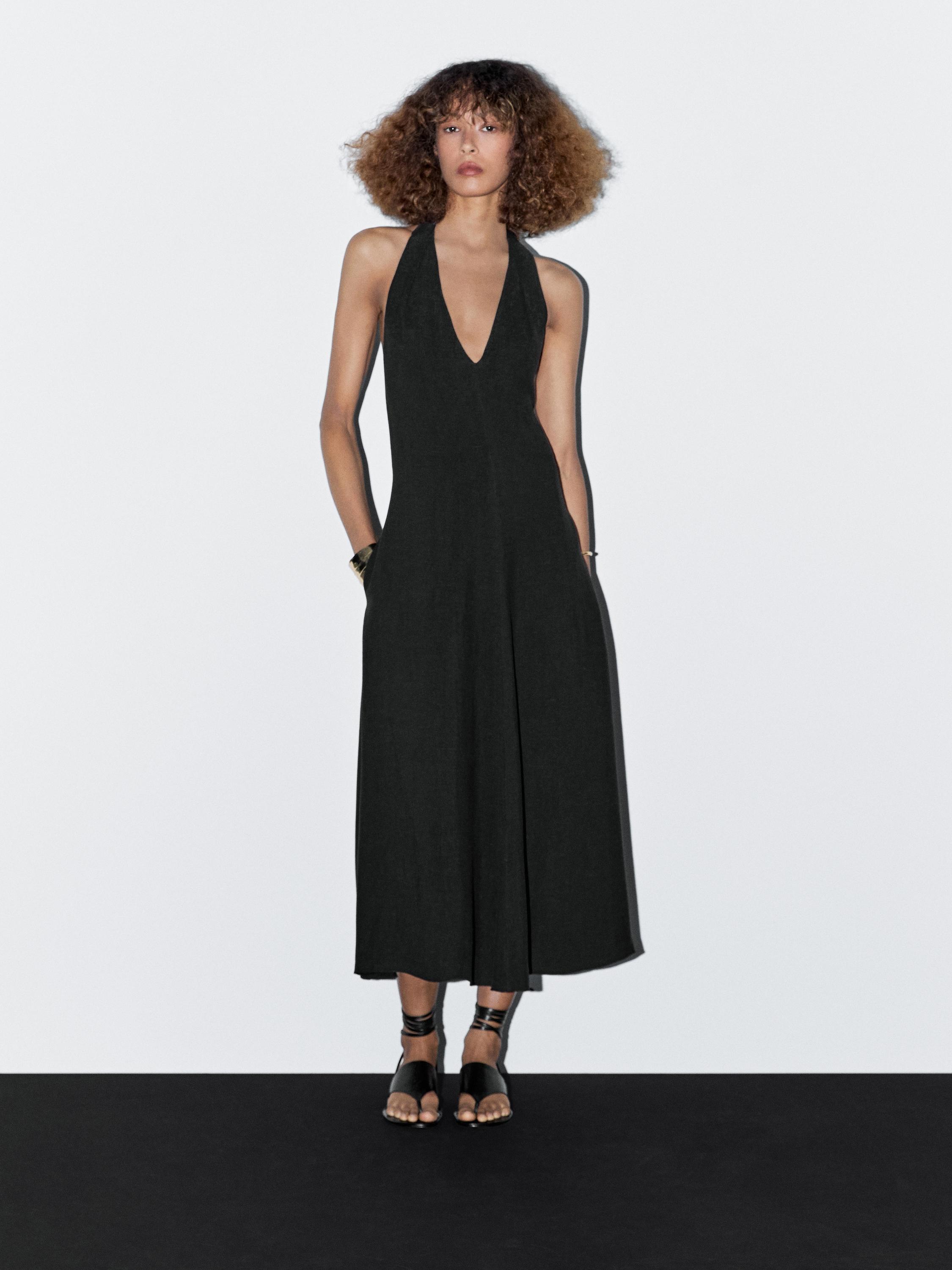 Robe midi encolure américaine dos décolleté