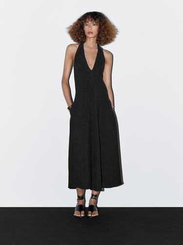 Zara Halter midi dress with low-cut back - Black
