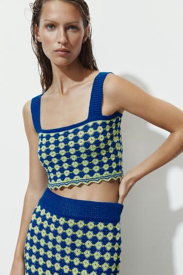 TOP CROPPED DE TRICÔ ESTRUTURADO - Azul / Verde da Zara