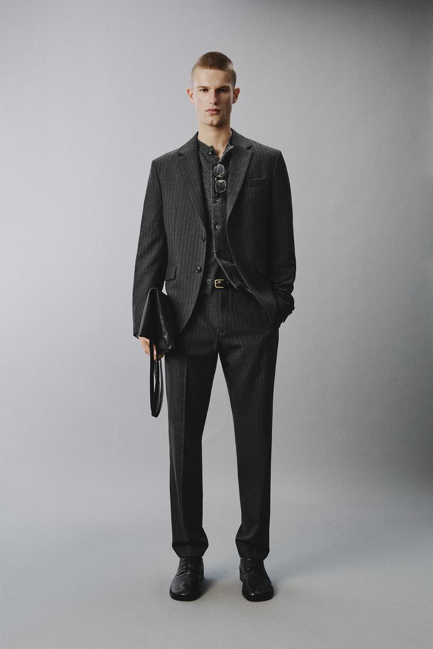 Zara - Pinstripe Suit Blazer - Anthracite Gray - 44 (Us 44) - Man