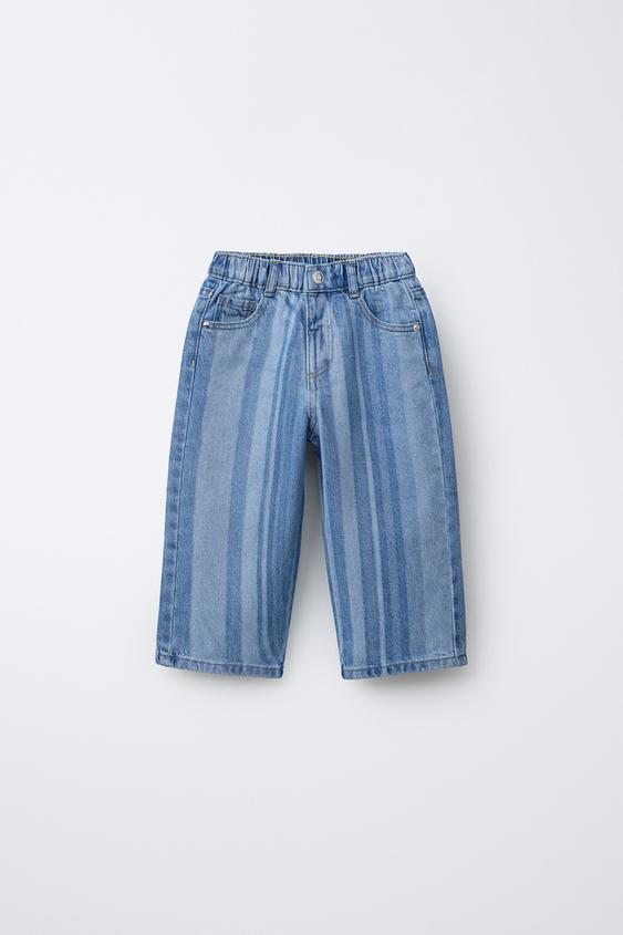 STRIPED WIDE-LEG JEANS - Light blue by Zara - Image 0