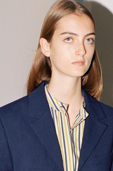 Zara STRIPED BIB SHIRT ZW COLLECTION - Blue