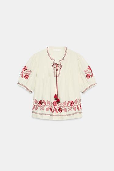 BLOUSE BRODERIES ET POMPONS - Blanc de Zara - Image 5