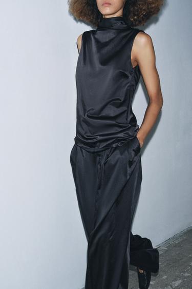 PANTALON SATINÉ À PINCES ZW COLLECTION - Noir de Zara - Image 3