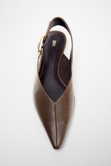 FLAT LEATHER SHOES WITH BUCKLE - Brown by Zara