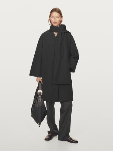 Zara Long water-repellent padded coat with scarf detail - Black