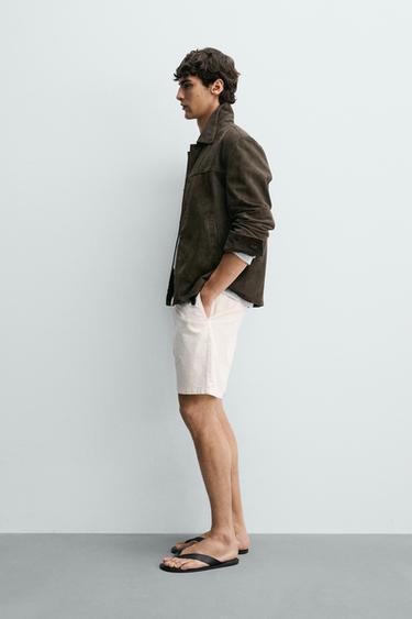 BLOUSON REGULAR FIT EN CUIR DAIM - Marron de Zara - Image 3