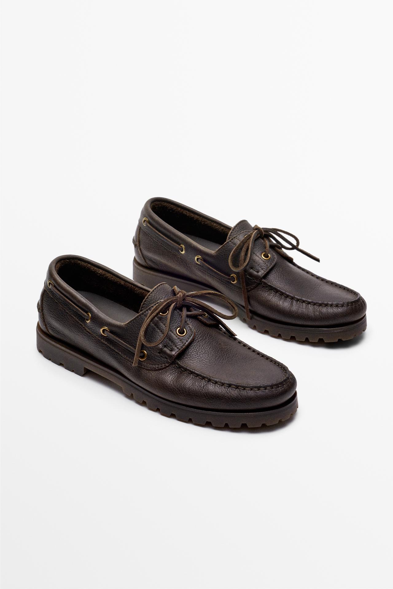 Nappa leather boat shoe — Dark brown
