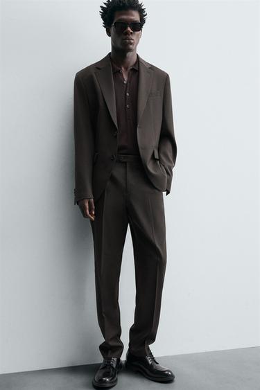 Zara 100% WOOL SUIT PANTS - Brown
