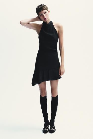 HALTER ASYMMETRIC SHORT DRESS - Black by Zara