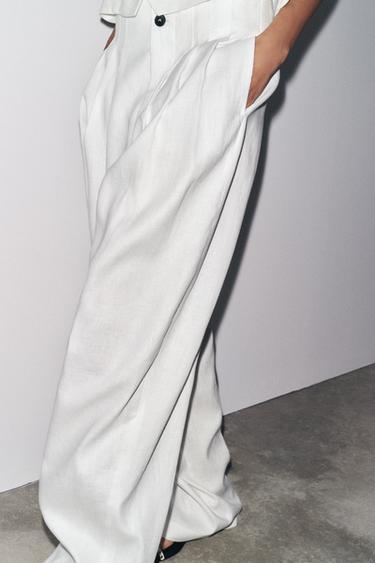 ZW COLLECTION 100% LINEN TROUSERS - White by Zara
