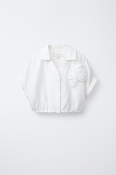 Zara FLOWER APPLIQUÉ SHIRT - White