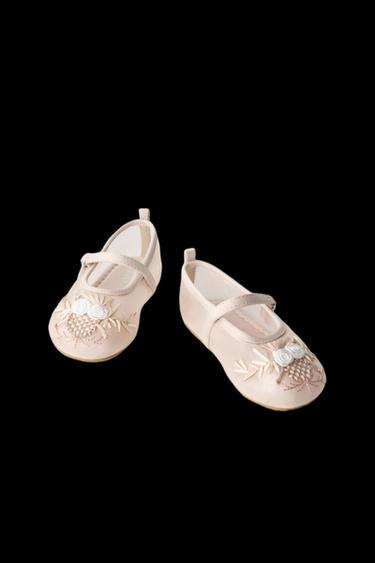 Zara ORGANZA FLOWER BALLET FLATS - Pink