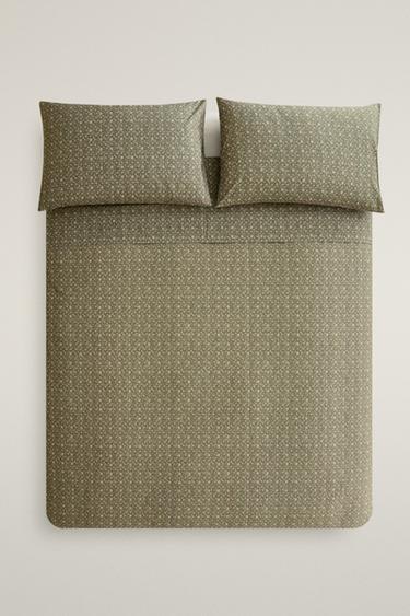 200 THREAD COUNT COTTON PERCALE FLORAL DUVET COVER - Green by Zara