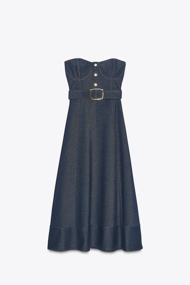 STRAPLESS BELTED DRESS - Indigo by Zara - Image 3