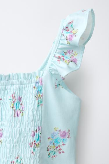 ROBE À VOLANTS IMPRIMÉ FLEURI - Bleu pastel de Zara - Image 3