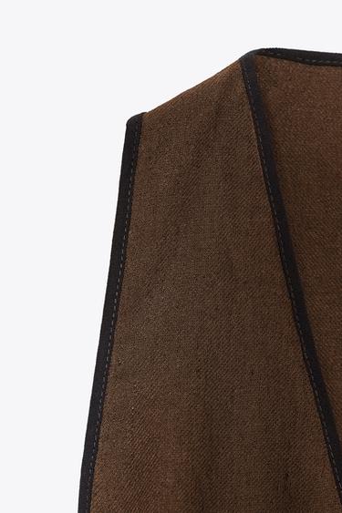 ROBE MI-LONGUE MÉLANGE LIN ZW COLLECTION - Chocolat de Zara - Image 7