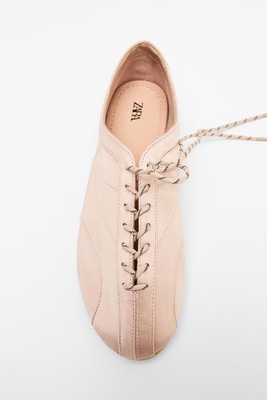 Zara 運動風綁帶芭蕾平底鞋 - 粉紅色