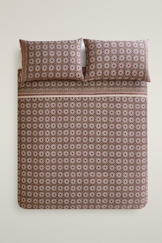 DEKBEDOVERTREK VAN GEWASSEN SATIJN MET PRINT (300-DRAADS) - Beige van Zara - Afbeelding 0