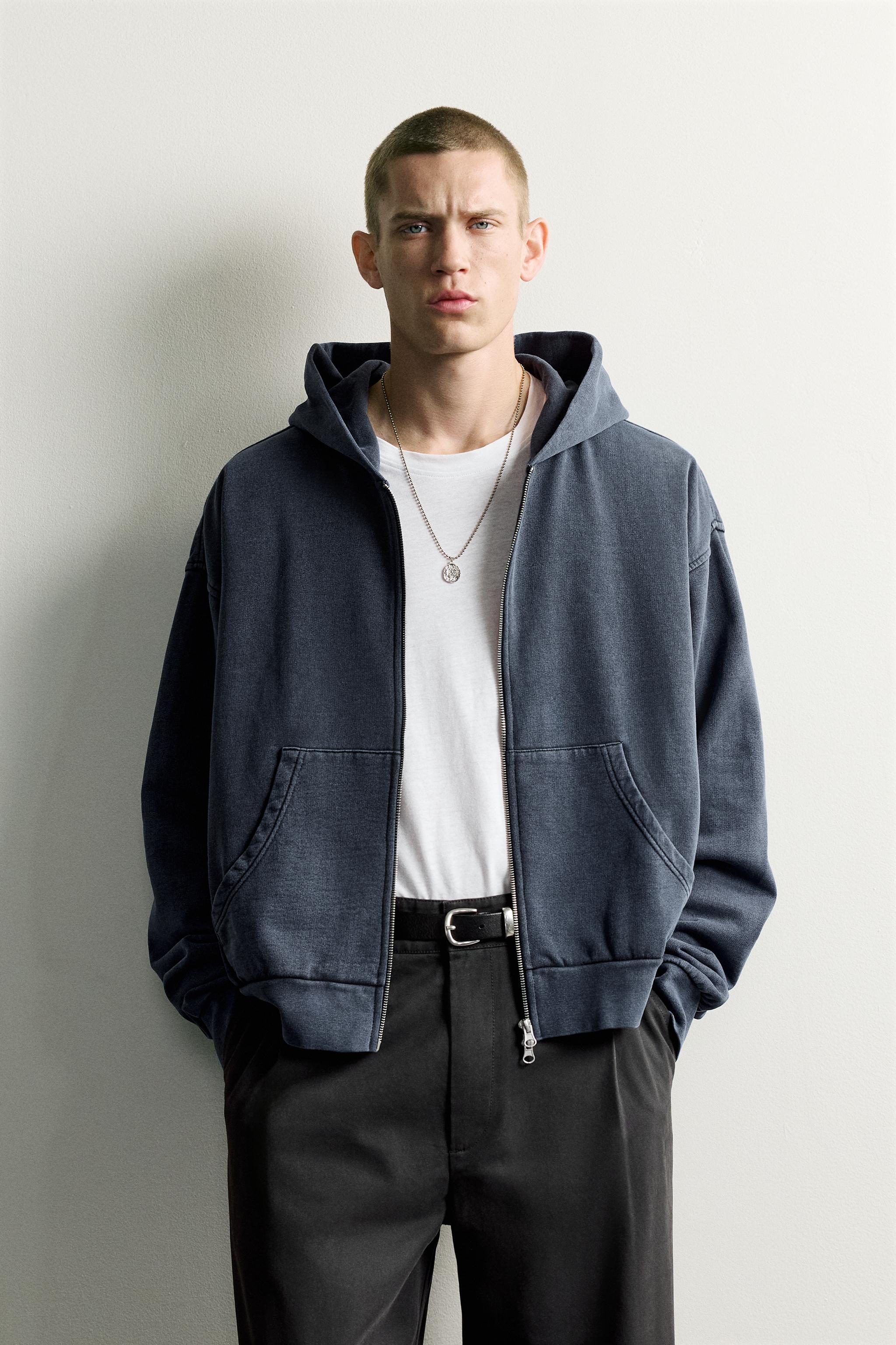 BASIC BOXY FIT ZIP-UP HOODIE - Light blue | ZARA United States
