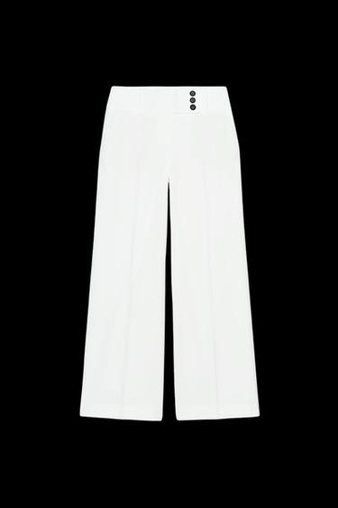 Zara CROSS WAIST WIDE LEG PANTS - Ecru - Image 0