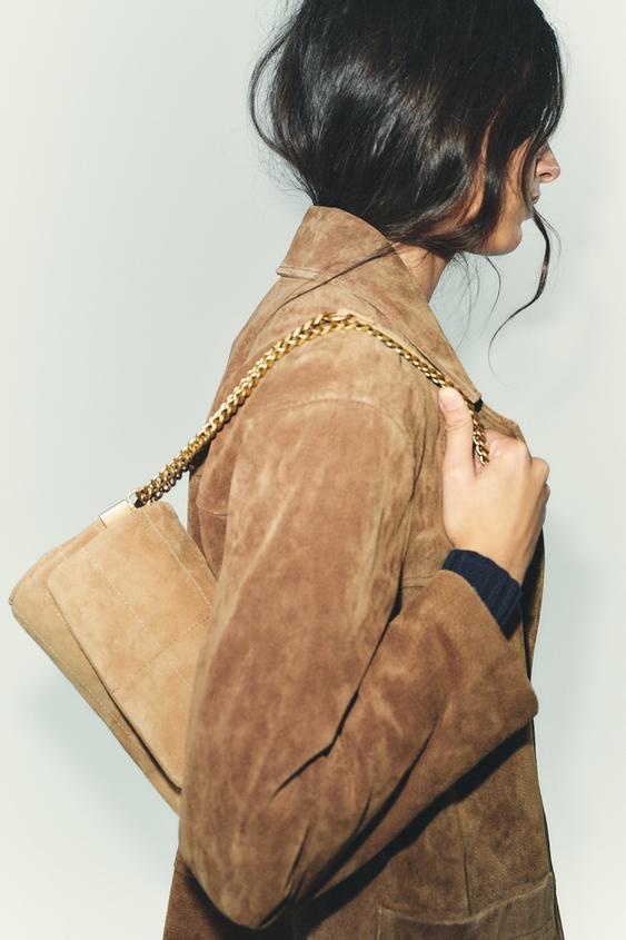 SPLIT LEATHER SHOULDER BAG