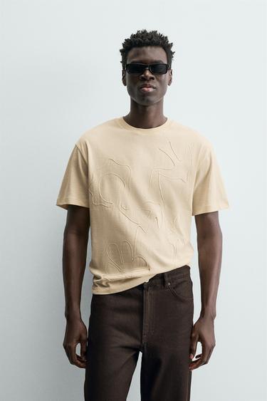 CAMISETA BORDADO COMBINADO - Beige de Zara