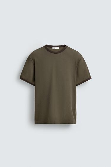 ФУТБОЛКА ИЗ РЕЛЬЕФНОГО ТРИКОТАЖА — ПЫЛЬНЫЙ ХАКИ от Zara
