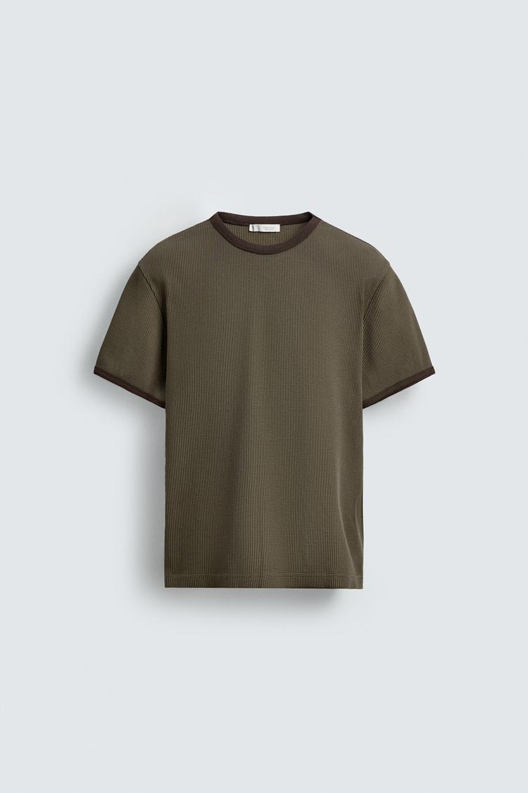 ZARA WAFFLE-KNIT TEXTURED T-SHIRT