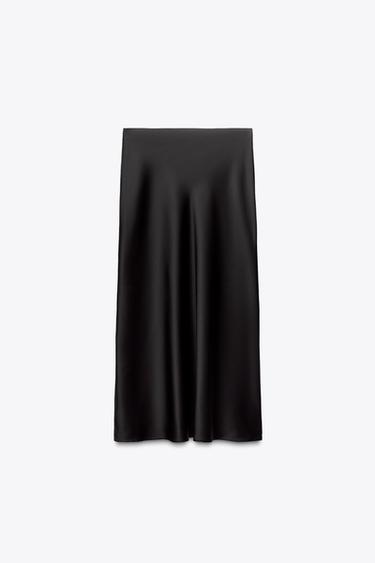 SATIN MIDI SKIRT - Black by Zara