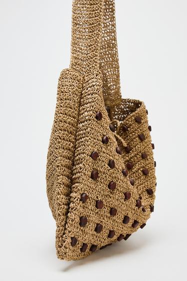 BEADED WOVEN TOTE BAG - Light beige by Zara - Image 2