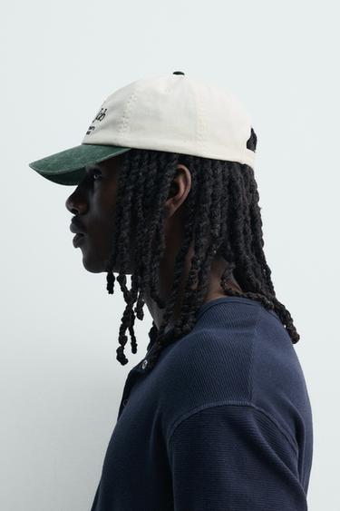 WASHED CAP WITH CONTRAST EMBROIDERED TEXT - Ecru by Zara - Image 1