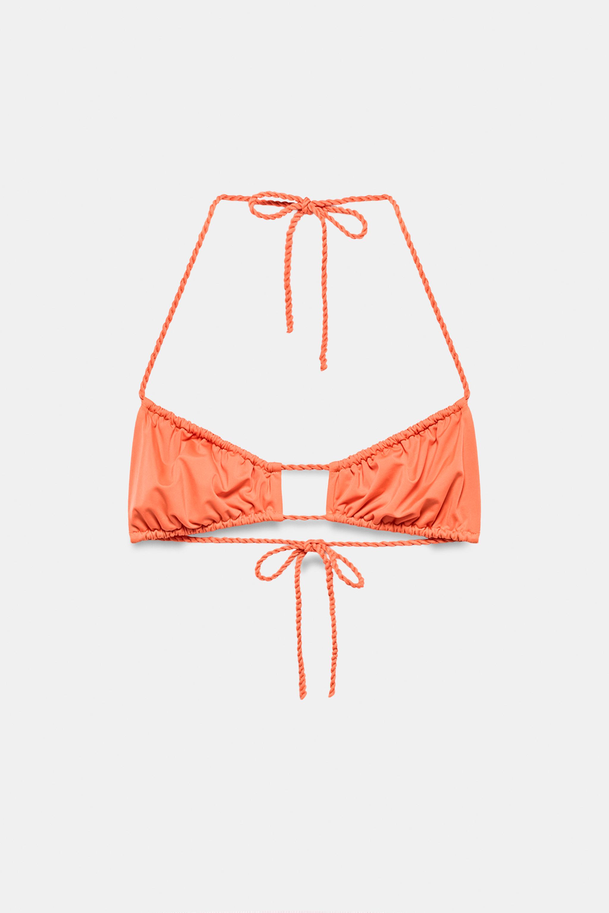 SOLID RUCHED BIKINI TOP — Orange