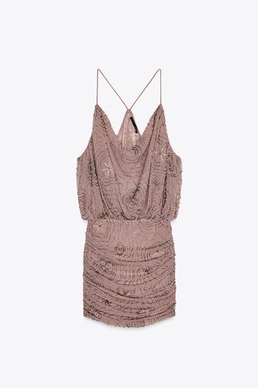VESTIDO MINI ABALORIOS Y LENTEJUELAS - Rosa claro de Zara