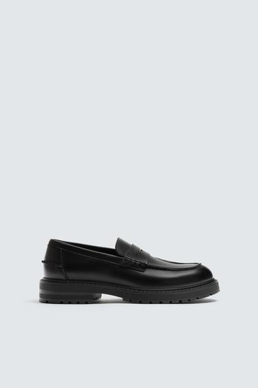 Zara TRACK SOLE PENNY LOAFERS - Black
