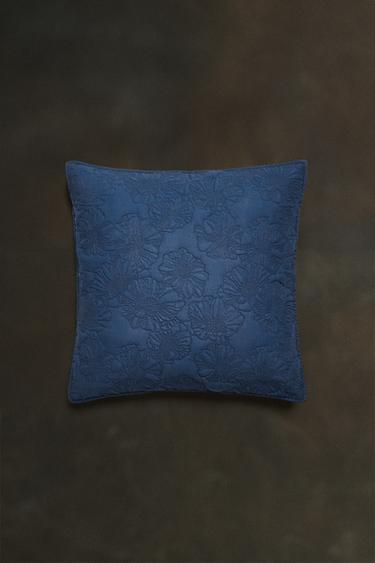 CONTRAST RAISED FLORAL CUSHION COVER FOR QUILTS - Blue by Zara - Image 5