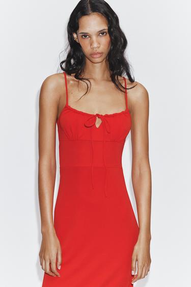 ROBE FLUIDE MI-LONGUE À BRETELLES - Rouge de Zara - Image 1