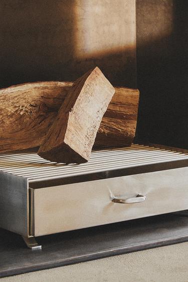 STEEL FIREWOOD STAND WITH DRAWER - Silver by Zara - Image 5