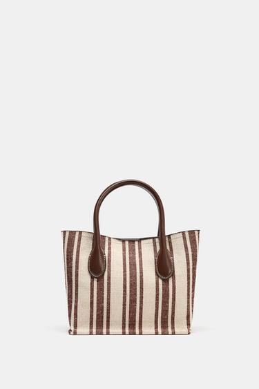 BOLSA CANVAS ESTAMPADA LISTRAS - Marrom da Zara - Imagem 0