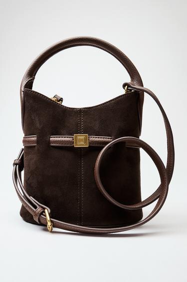 MINI SHOULDER BAG DE LONA COM FIVELA - Marrom da Zara