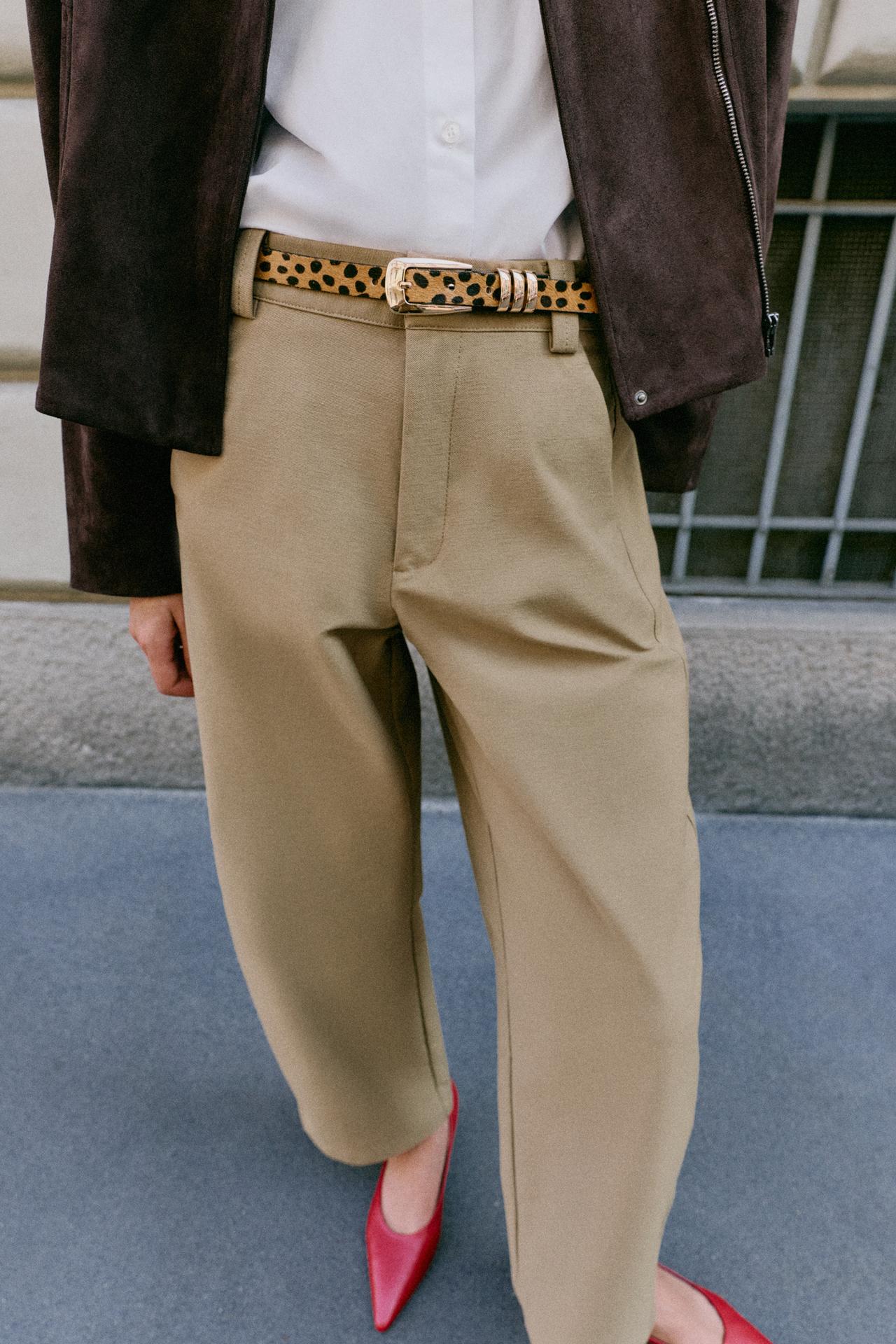 ANIMAL PRINT 100% LEATHER SKINNY BELT — Brown