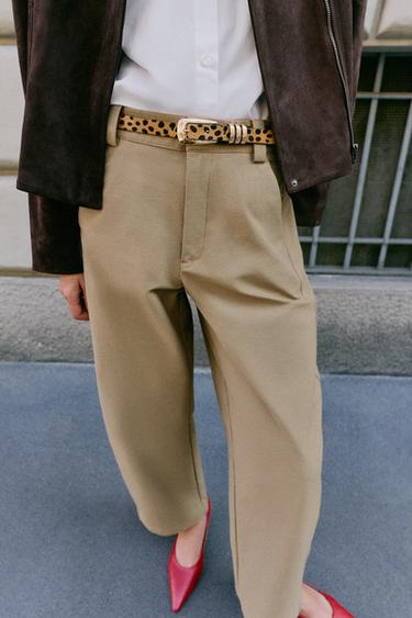 ANIMAL PRINT 100% LEATHER SKINNY BELT — Brown 2