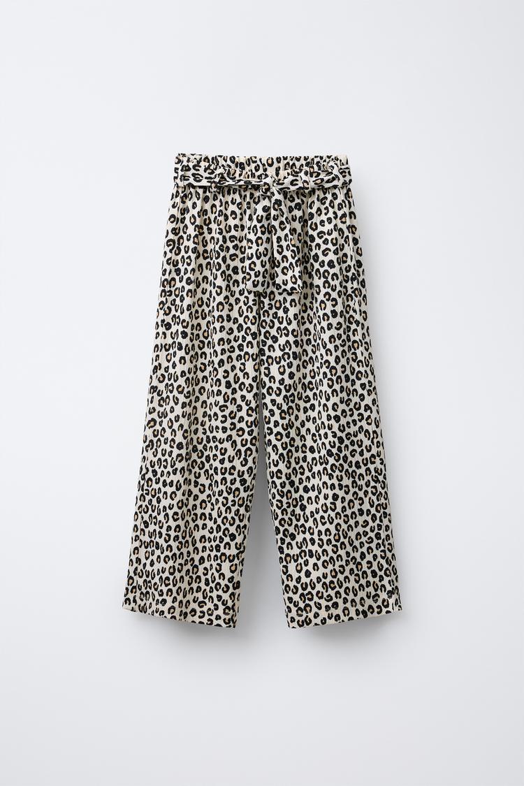 PANTALÓN TEXTURA WIDE LEG CINTURÓN ANIMAL PRINT Leopardo ZARA