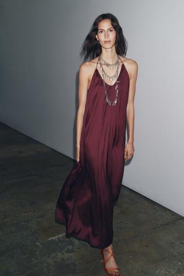 ZW COLLECTION LONG SATIN DRESS - Burgundy by Zara - Image 3