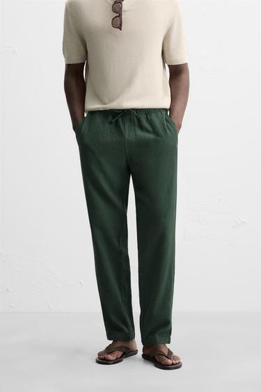 RELAXED FIT ТЕКСТУРИРАНИ ПАНТАЛОНИ - Зелена од Zara