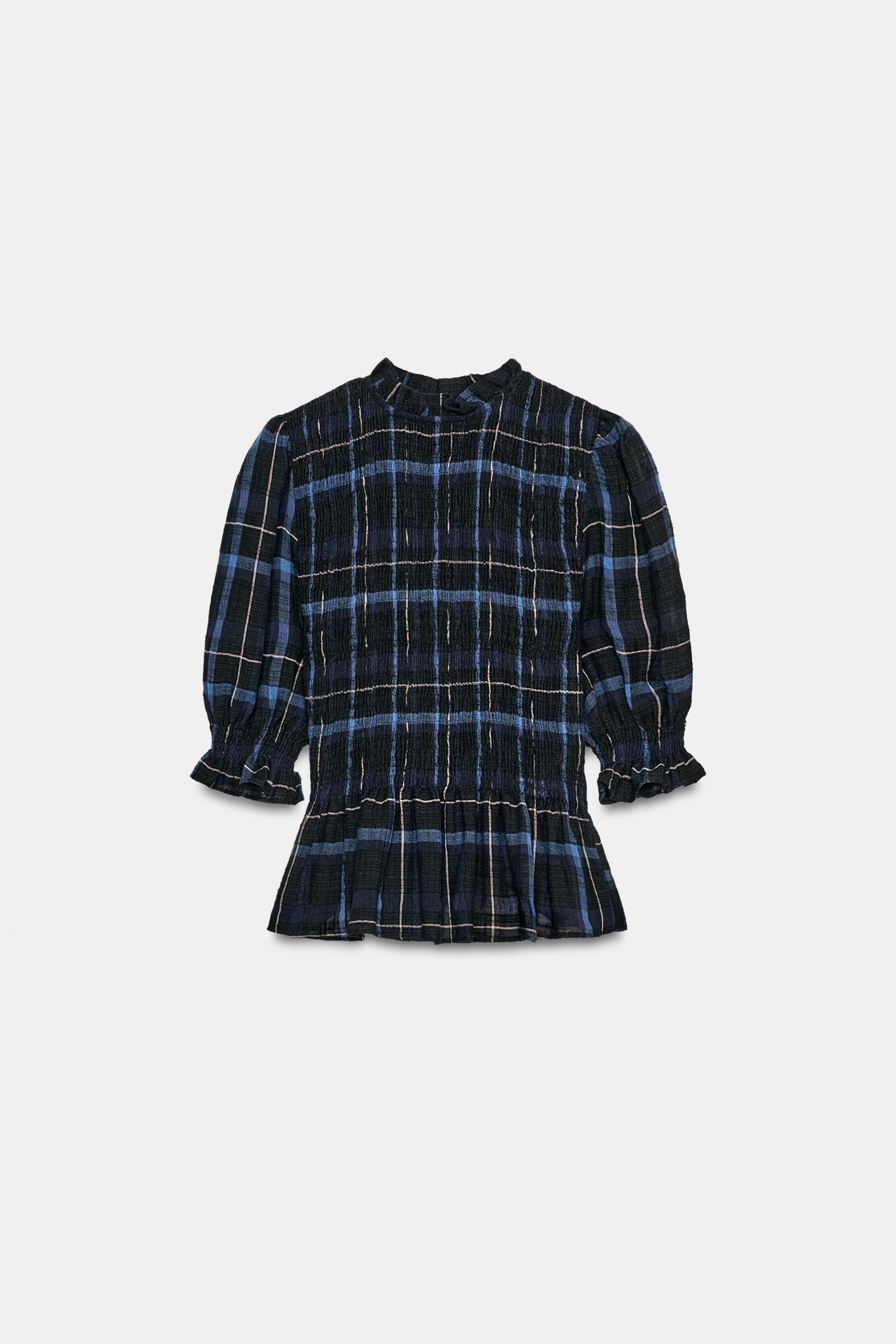 CHECK BLOUSE - Blue / Navy | ZARA South Africa